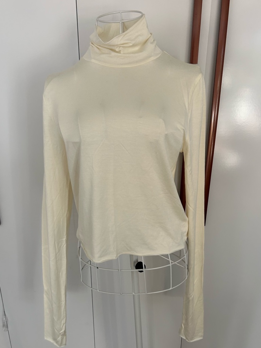 Éterne Women's Cream Turtleneck Long Sleeve Top